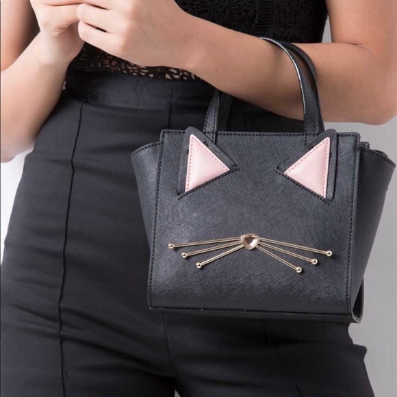 NWT KATE SPADE Small Black Cat Mini Hayden Purse - Picture 3 of 8